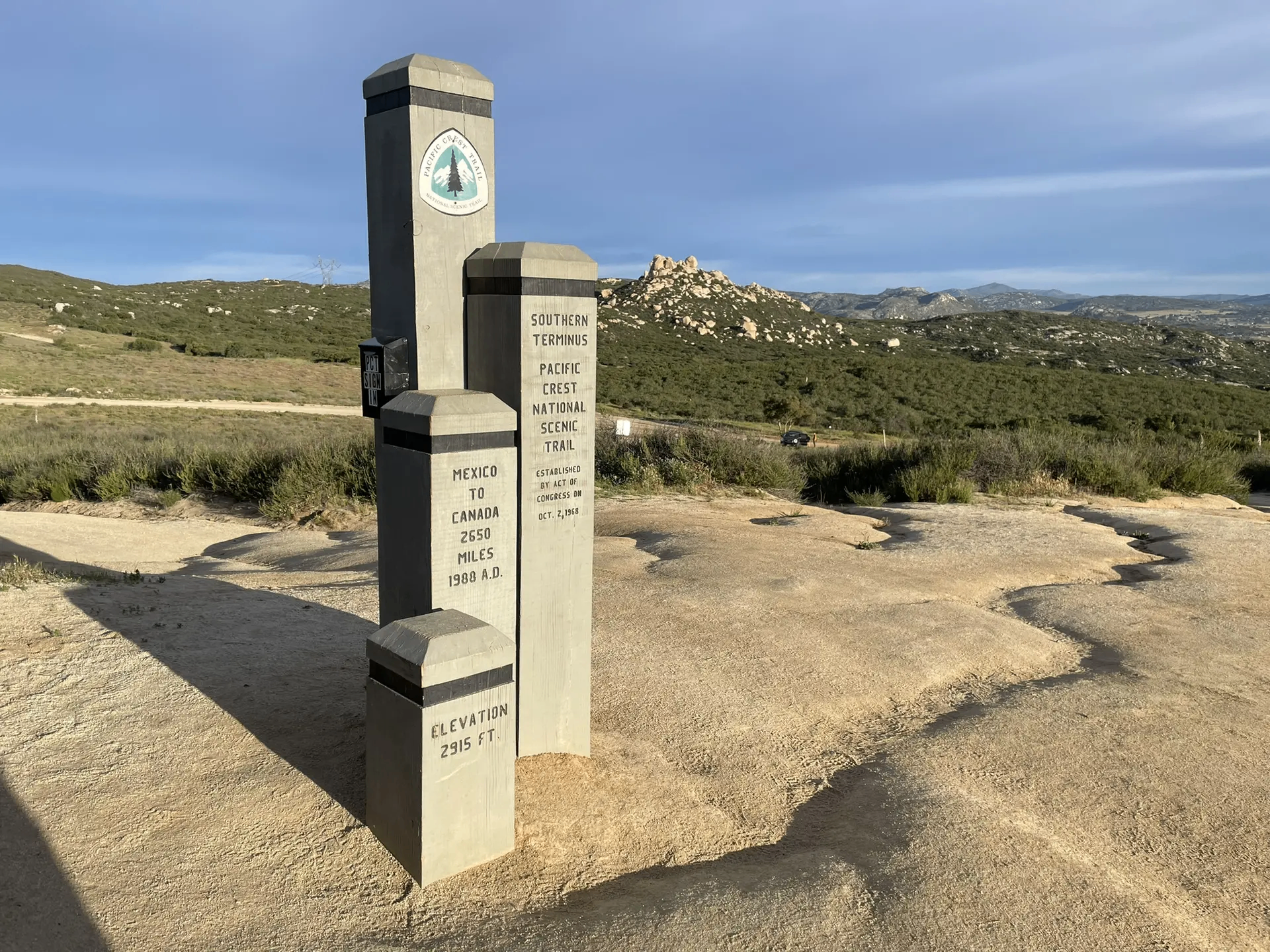 Southern terminus monument of the Pacific Crest Trail near Campo