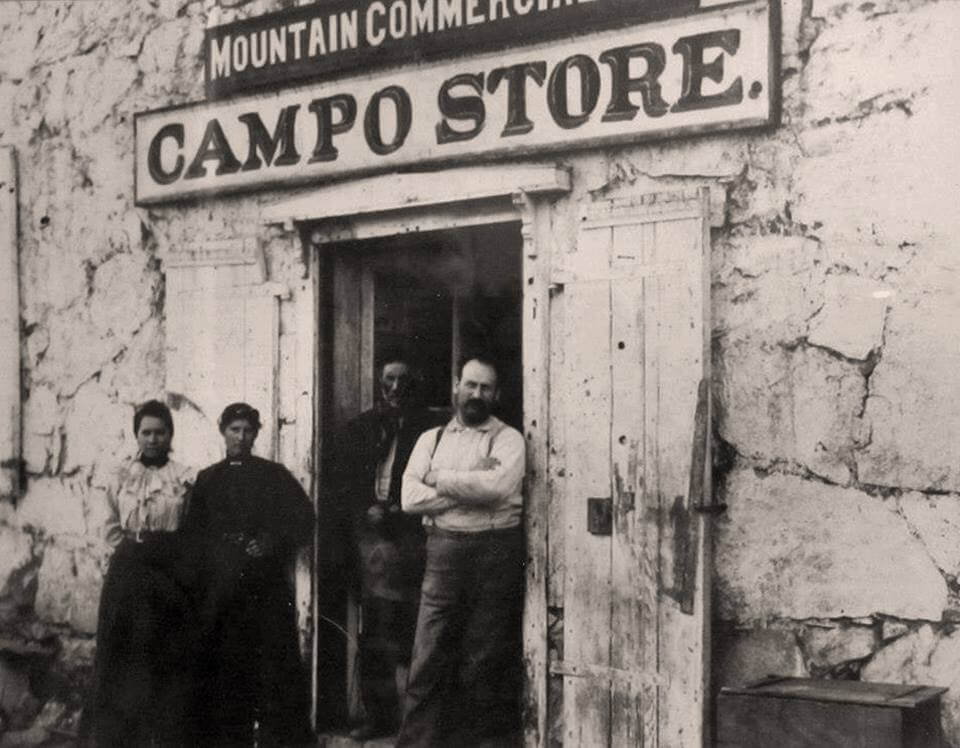 Gaskill Brothers standing in the doorway of the Campo Store, circa 1900